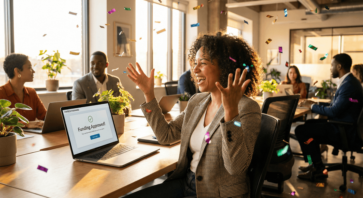 Business owner celebrating funding approval